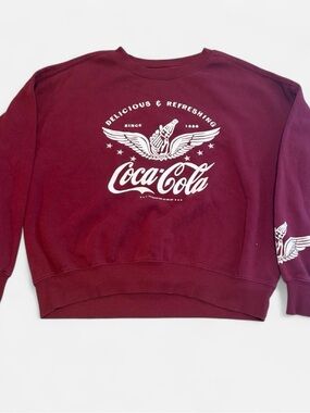 Coca Cola Burgundy Crewneck Sweatshirt with White Logo Graphic